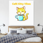 **Cute Coffee Cat – Adorable Cat Drinking Coffee I Leinwanddruck (Insitu (Schlafzimmer))