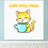 **Cute Coffee Cat – Adorable Cat Drinking Coffee I Leinwanddruck (Insitu (Holzboden))