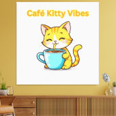 **Cute Coffee Cat – Adorable Cat Drinking Coffee I Leinwanddruck (Insitu (Wohnzimmer))