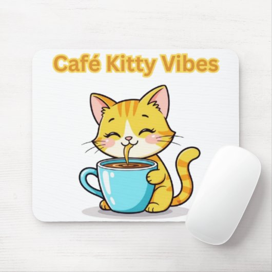 **Cute Coffee Cat – Adorable Cat Drinking Coffee I Mousepad (Mit Mouse)