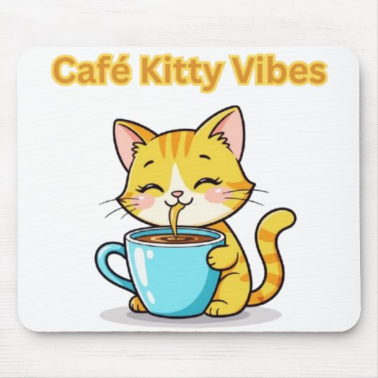 **Cute Coffee Cat – Adorable Cat Drinking Coffee I Mousepad (Vorne)