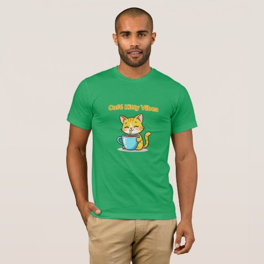 **Cute Coffee Cat – Adorable Cat Drinking Coffee I T-Shirt (Vorne ganz)
