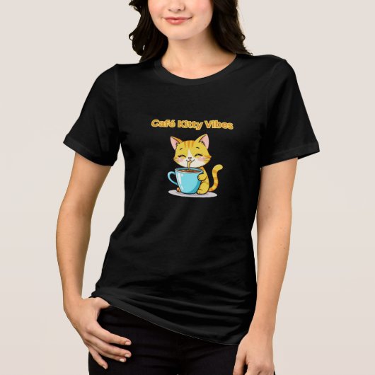 **Cute Coffee Cat – Adorable Cat Drinking Coffee I Tri-Blend Shirt (Vorderseite)