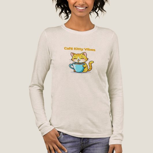 **Cute Coffee Cat – Adorable Cat Drinking Coffee I Tri-Blend Shirt (Vorderseite)