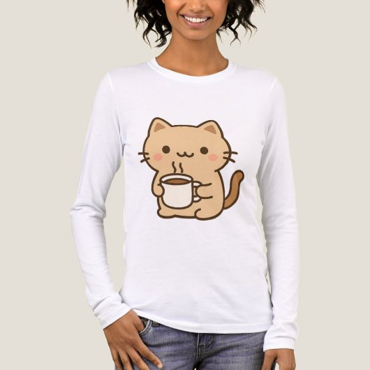 Cute Coffee Cat Kawaii Cozy Aesthetic Design Tri-Blend Shirt (Vorderseite)
