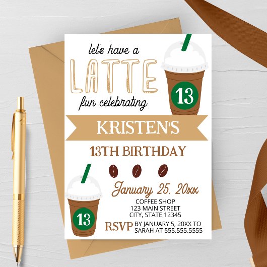 Cute Coffee Latte Birthday Invitation Einladung