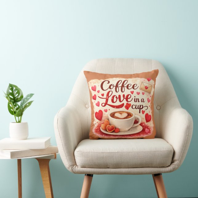 Cute Coffee Love in a Cup Valentine Quote Brown Kissen (Stuhl )