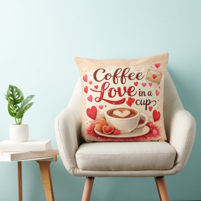 Cute Coffee Love in a Cup Valentine Quote Pink Kissen (Stuhl )