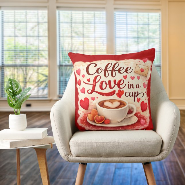 Cute Coffee Love in a Cup Valentine Quote Red Kissen (Von Creator hochgeladen)