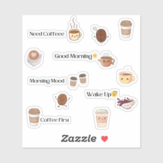 Cute Coffee Mood Sticker Sheet (Blatt)