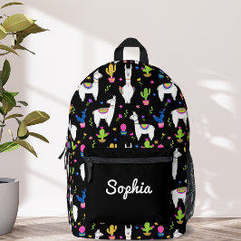 Cute Colorful Alpaca Cactus Custom Name Black Bedruckter Rucksack