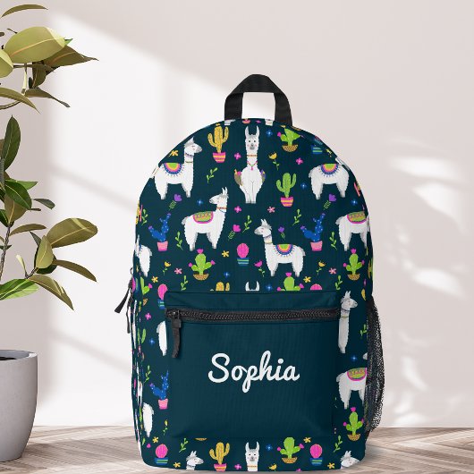 Cute Colorful Alpaca Cactus Personalized Name Bedruckter Rucksack