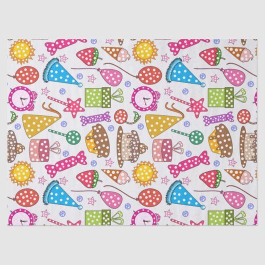 Cute Colorful Birthday Symbol Pattern Seidenpapier (Vorderseite)