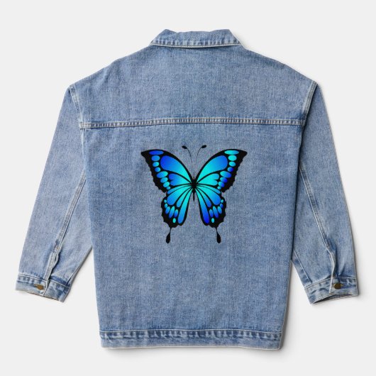Cute Colorful Blue Butterfly Jeansjacke (Rückseite)