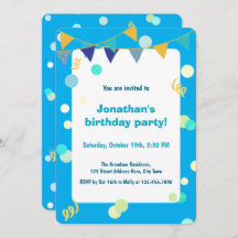 Cute Colorful Blue & Green Confetti Boy Birthday