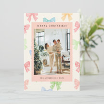 Cute Colorful Bow Pattern 5 Photo Christmas