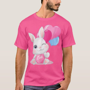 Cute Colorful Bunny Face Tie Dye red Heart flower T-Shirt