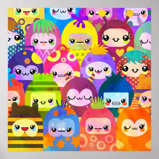 Cute Colorful Cartoon People Characters Poster (Vorne)