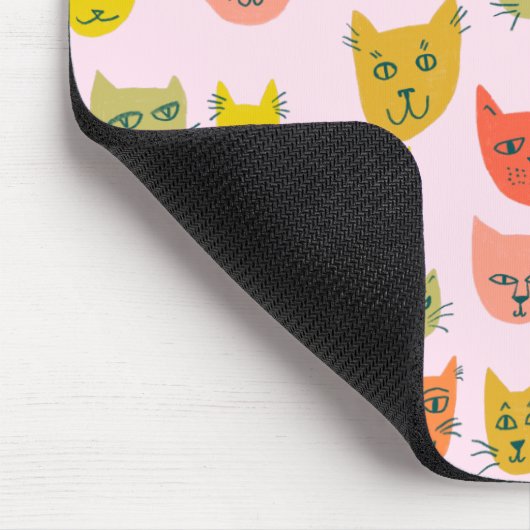 Cute Colorful Cat Heads Pattern Pink Mousepad (Ecke)