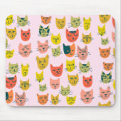 Cute Colorful Cat Heads Pattern Pink Mousepad (Vorne)