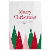 Cute Colorful Christmas Trees Modern Mittlere Geschenktüte (Rückseite)