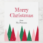 Cute Colorful Christmas Trees Modern Weinetikett (Einzelnes Label)