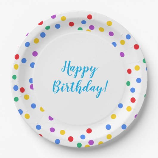 Cute Colorful Confetti Dots Kids Birthday Party Pappteller (Vorderseite)