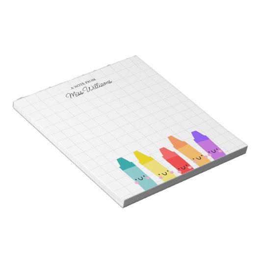 Cute Colorful Crayon Custom Teacher Appreciation Notizblock (angewinkelt)