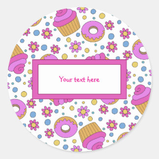 Cute colorful cupcake, flower and bagel Bookmark Runder Aufkleber