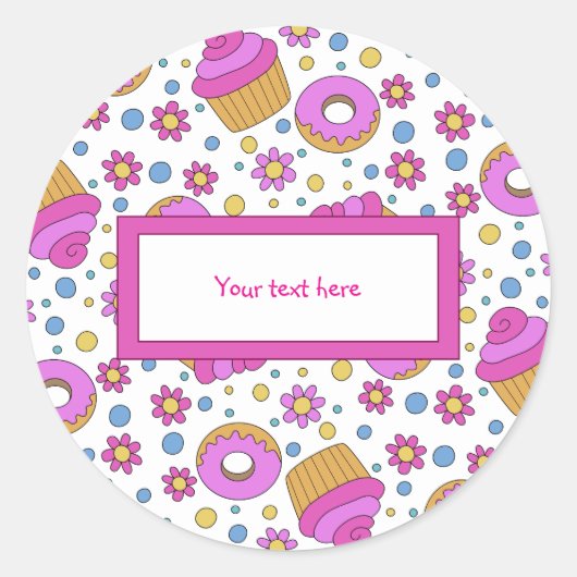 Cute colorful cupcake, flower and bagel Bookmark Runder Aufkleber (Vorderseite)