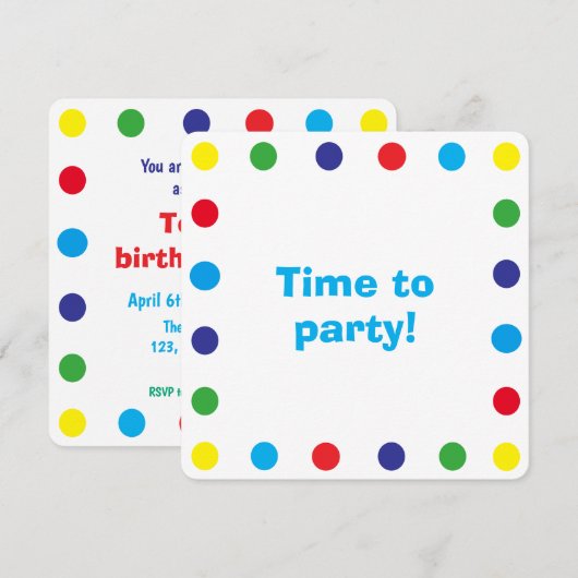 Cute & Colorful Dots Kids Birthday Party Einladung (Vorne/Hinten)