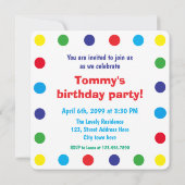 Cute & Colorful Dots Kids Birthday Party Einladung (Rückseite)