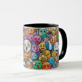 Cute Colorful Emoji Faces Pattern Mug Tasse (VorderseiteRechts)