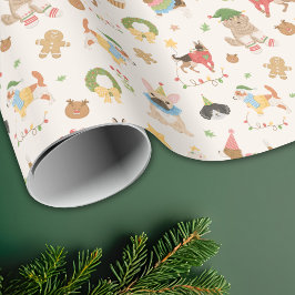 Cute Colorful Festive Christmas Dog Puppy Geschenkpapier
