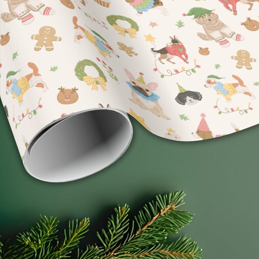 Cute Colorful Festive Christmas Dog Puppy Geschenkpapier