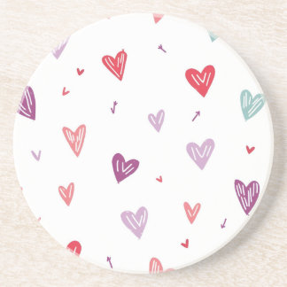 Cute Colorful Hand-Drawn Hearts Sandstone Coaster Getränkeuntersetzer