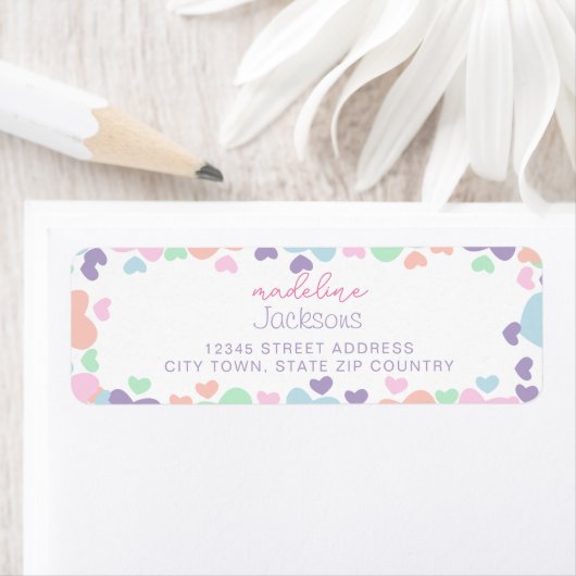Cute Colorful Heart Purple Girly Script Address (Insitu)