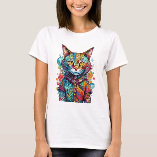 Cute Colorful Kitty Cat Abstract Art Design T-Shirt (Vorderseite)