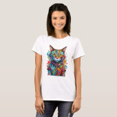 Cute Colorful Kitty Cat Abstract Art Design T-Shirt (Vorne ganz)