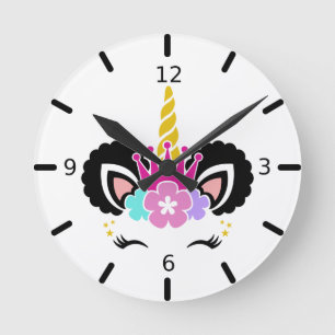 Cute Colorful Magical Unicorn Round Clock Runde Wanduhr