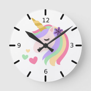 Cute Colorful Magical Unicorn Round Clock Runde Wanduhr