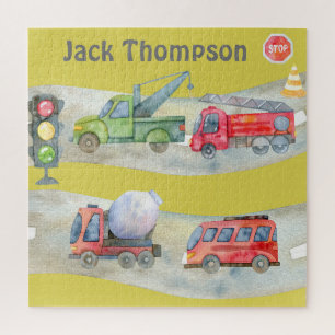 Cute colorful monogram watercolor Cars in trafic Puzzle