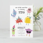 Cute Colorful Monsters Funny Kids Birthday Party Einladung (Stehend Vorderseite)