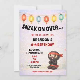 Cute Colorful Paper Lanterns Ninja Kids Birthday Einladung