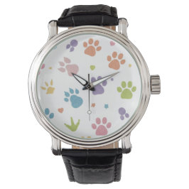 Cute Colorful Paw Prints Pattern Wrist Watch Armbanduhr