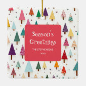 Cute Colorful Retro Christmas Trees Keramikornament (Rückseite)