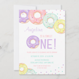 Cute Colorful Sprinkle Donuts First Birthday Einladung