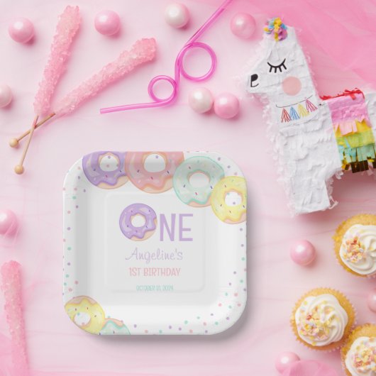 Cute Colorful Sprinkle Donuts First Birthday Pappteller (Party)
