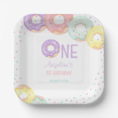 Cute Colorful Sprinkle Donuts First Birthday Pappteller (Vorderseite)