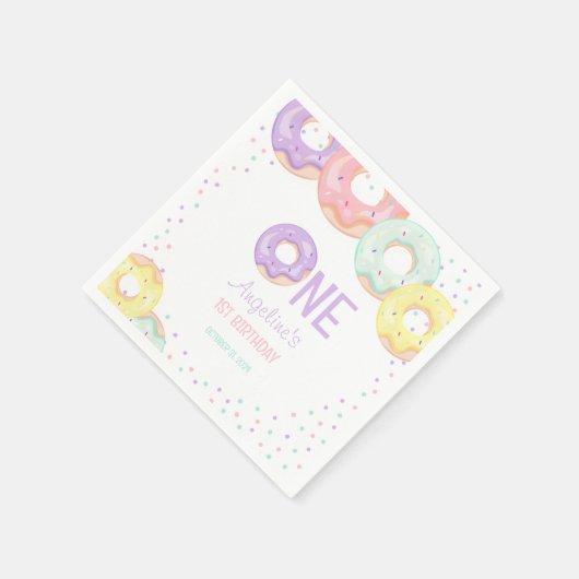 Cute Colorful Sprinkle Donuts First Birthday Serviette (Ecke)